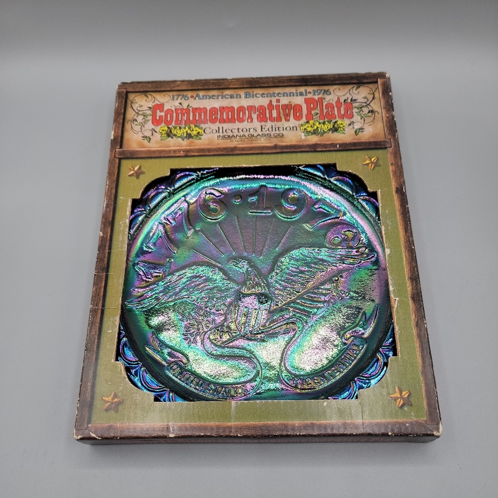 Commemorative Eagle Plate Iridescent Indiana Glass